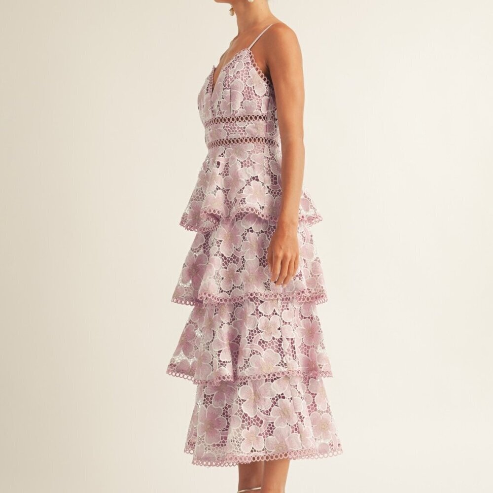 Arose Studio Eartha Tiered Lace Midi Dress Lavender Size XL NWT Romantic